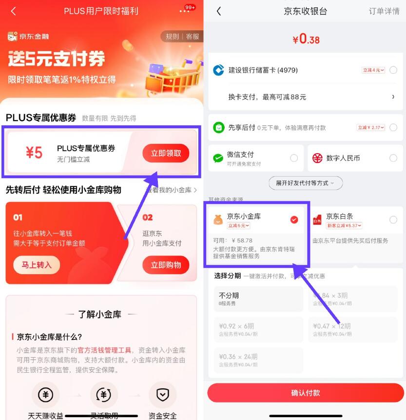 京东PLUS领5亓小金库支付券插图